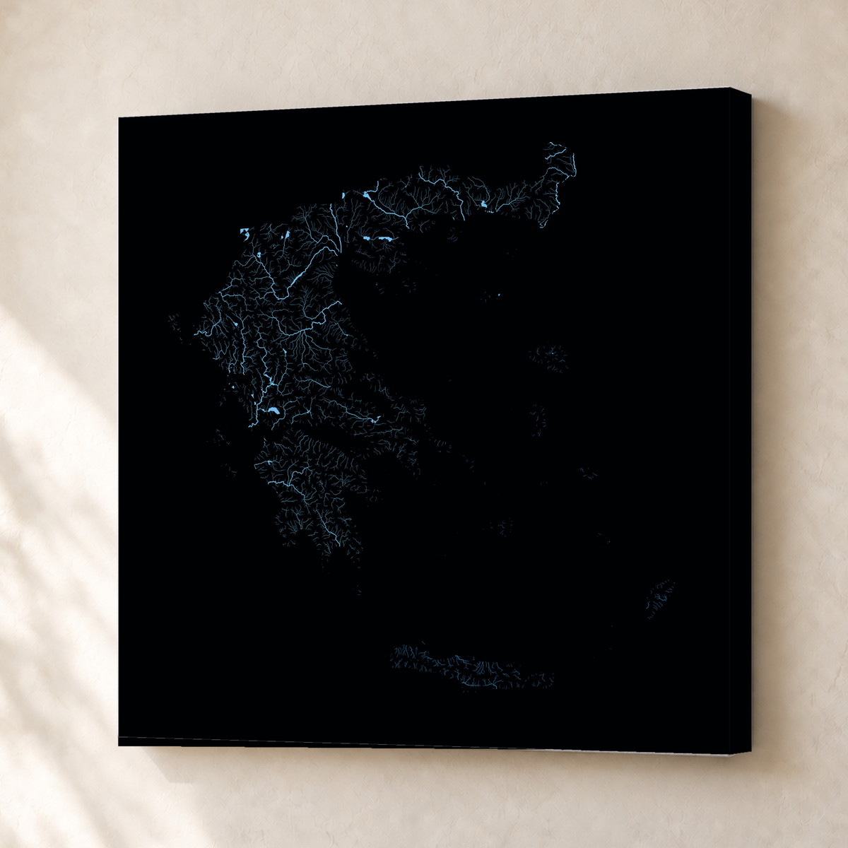 Beautiful Rivers — Grécia — Neon hidrográfico, Canvas · 50 × 50 cm, Sem margem