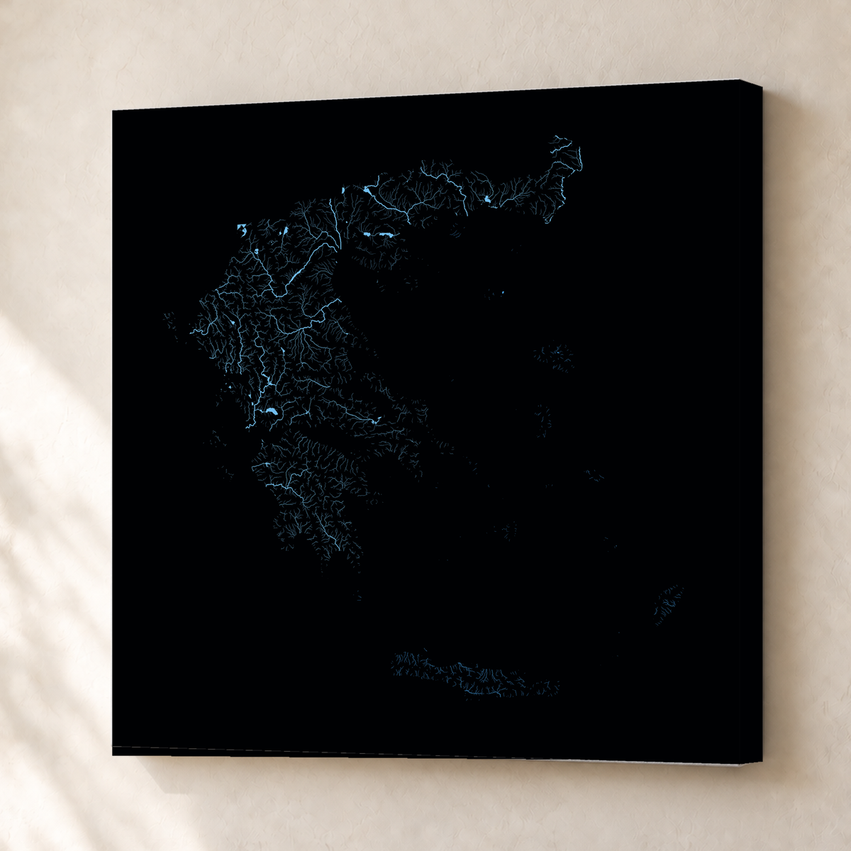 Beautiful Rivers — Grécia — Neon hidrográfico, Canvas · 76 × 76 cm, Sem margem