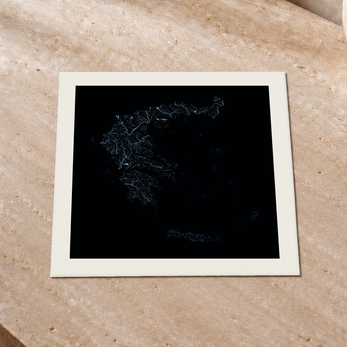Beautiful Rivers — Grécia — Neon hidrográfico, Impressão fine art · 30 × 30 cm, Margem branca
