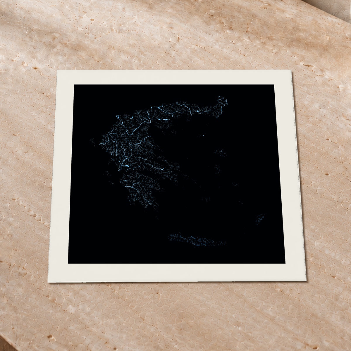 Beautiful Rivers — Grécia — Neon hidrográfico, Impressão fine art · 50 × 50 cm, Margem branca