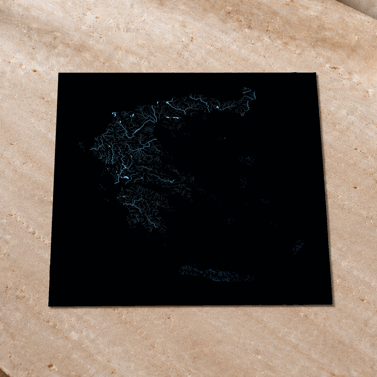 Beautiful Rivers — Grécia — Neon hidrográfico, Impressão fine art · 76 × 76 cm, Sem margem