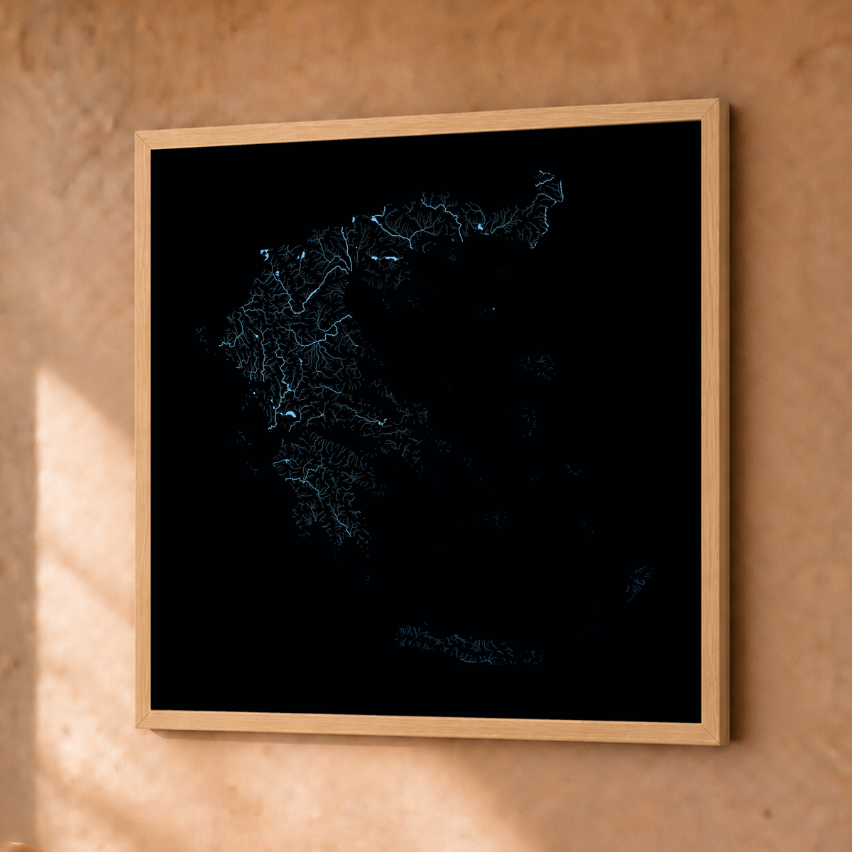 Beautiful Rivers — Grécia — Neon hidrográfico, Fine art emoldurado · 30 × 30 cm, Natural · Sem margem