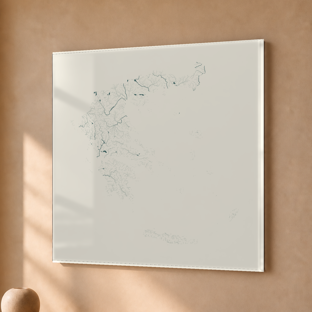 Beautiful Rivers — Grécia — Natural e luminosa, Acrílico · 50 × 50 cm, Sem margem
