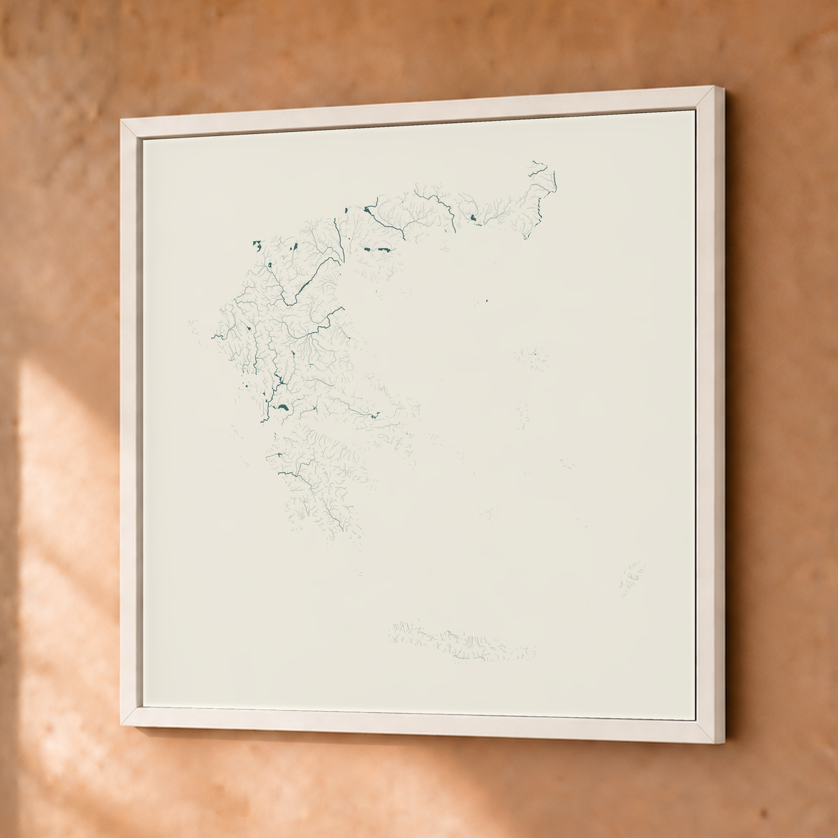 Beautiful Rivers — Grécia — Natural e luminosa, Fine art emoldurado · 50 × 50 cm, Branco · Sem margem