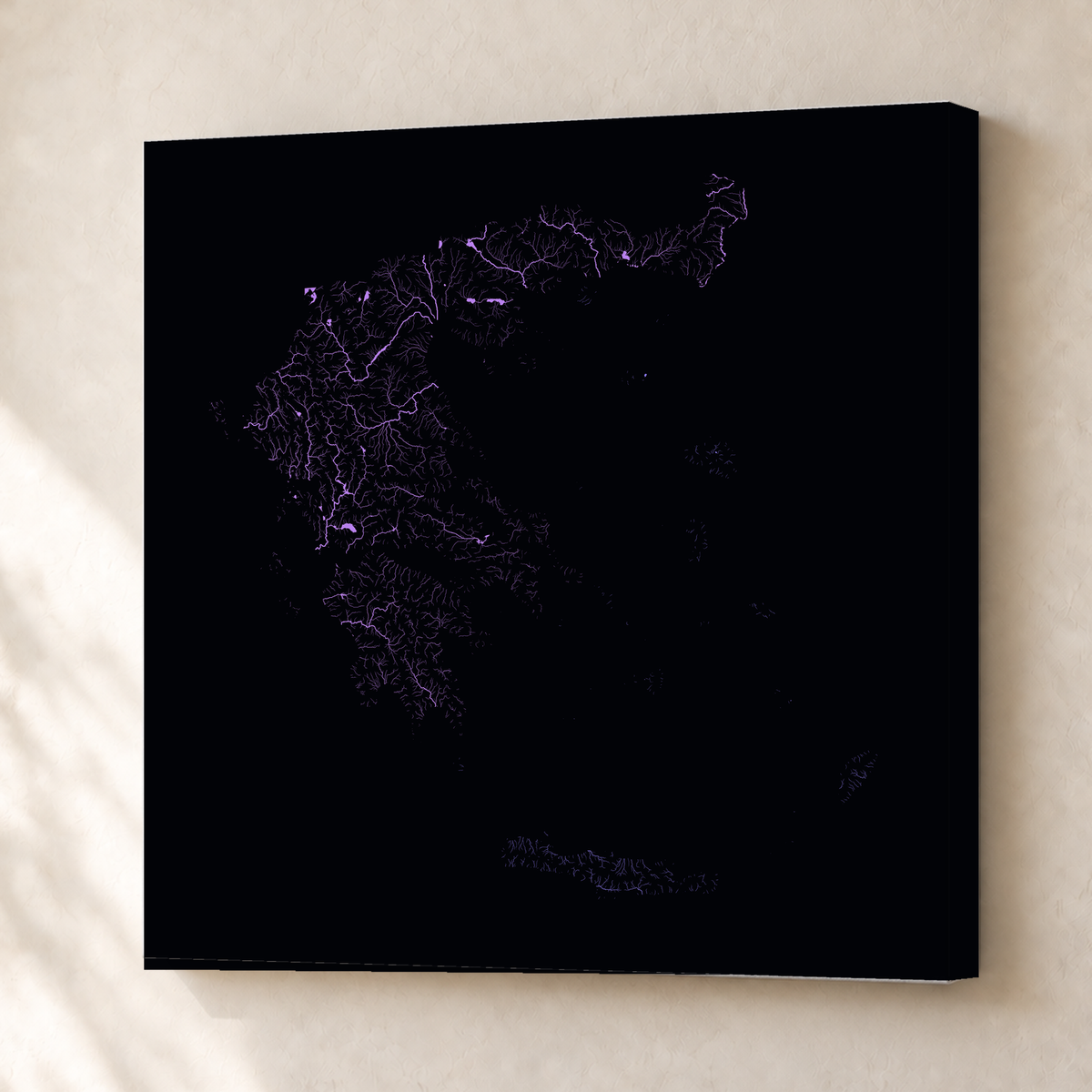 Beautiful Rivers — Grécia — Neon por território, Canvas · 76 × 76 cm, Sem margem