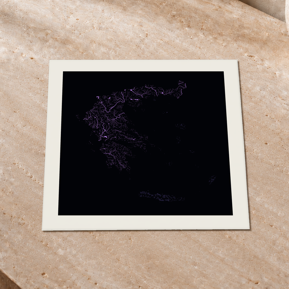 Beautiful Rivers — Grécia — Neon por território, Impressão fine art · 30 × 30 cm, Margem branca