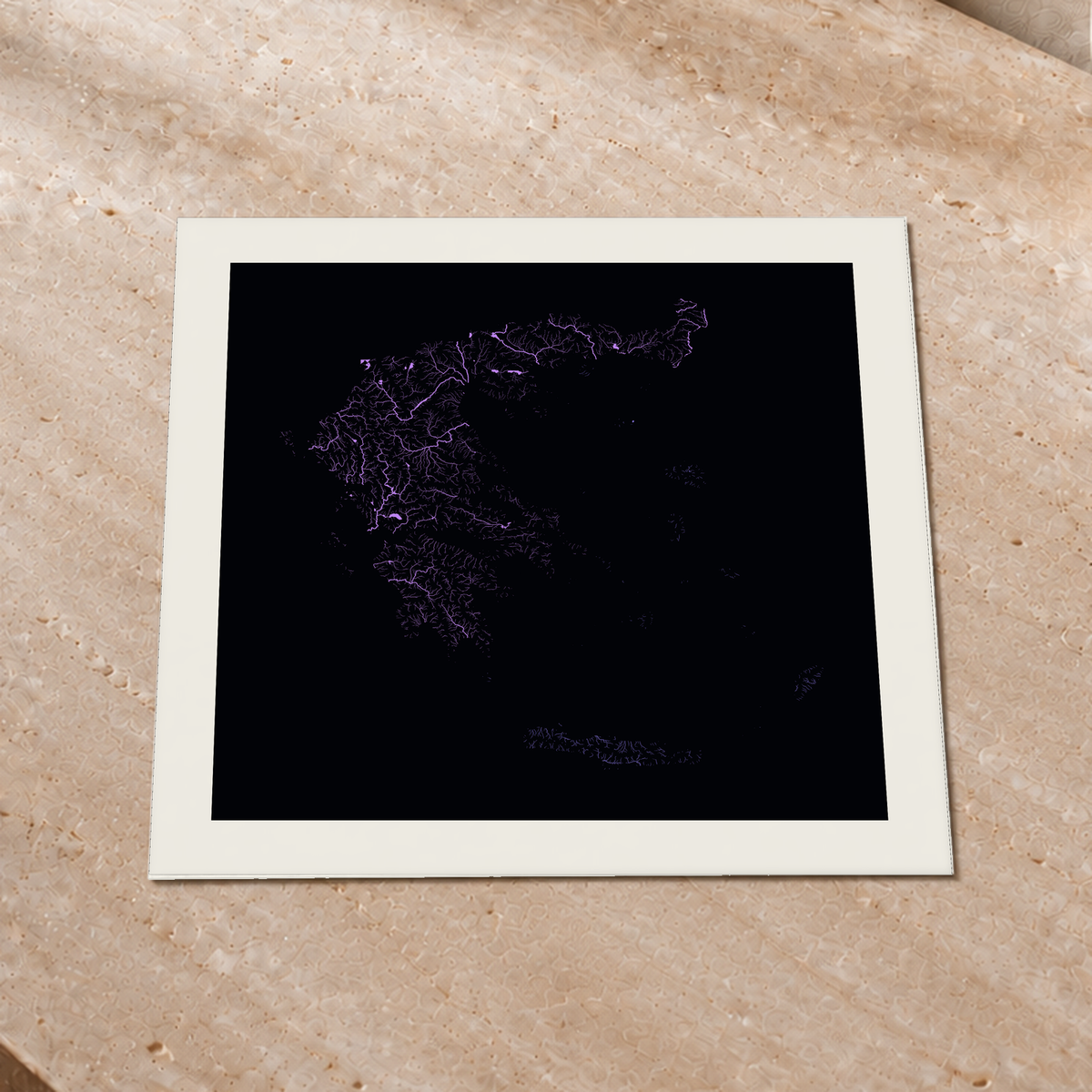 Beautiful Rivers — Grécia — Neon por território, Impressão fine art · 50 × 50 cm, Margem branca