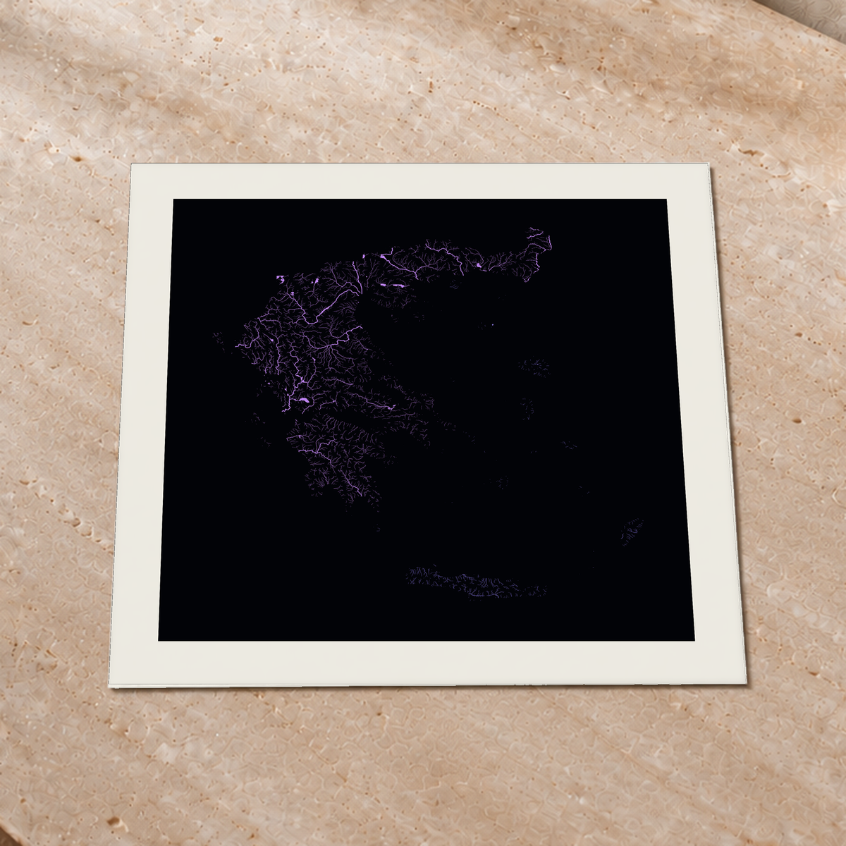 Beautiful Rivers — Grécia — Neon por território, Impressão fine art · 76 × 76 cm, Margem branca