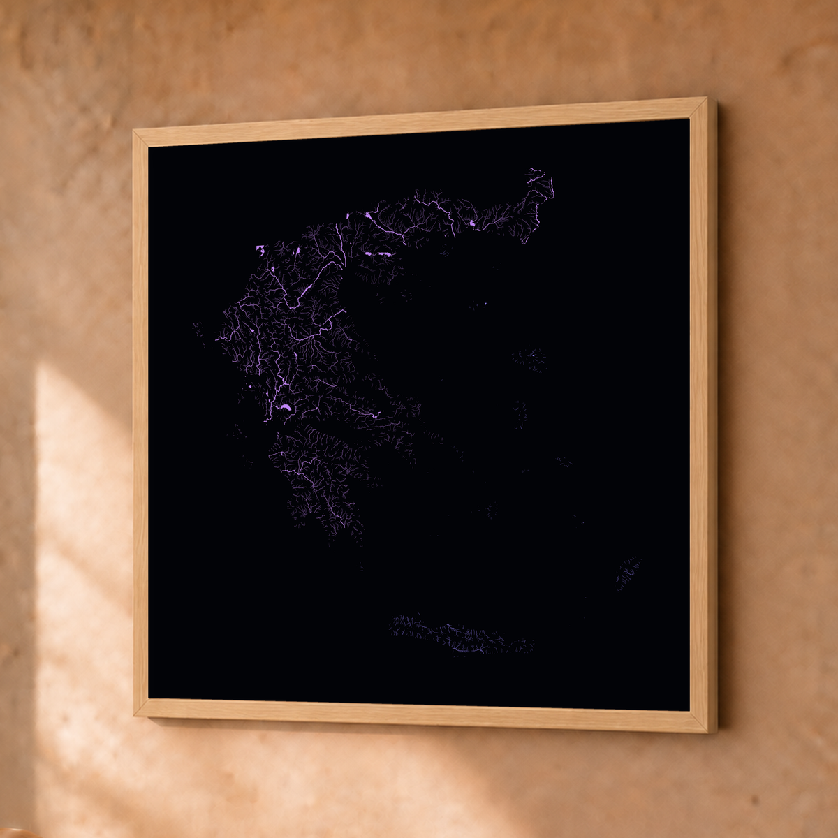 Beautiful Rivers — Grécia — Neon por território, Fine art emoldurado · 30 × 30 cm, Natural · Sem margem