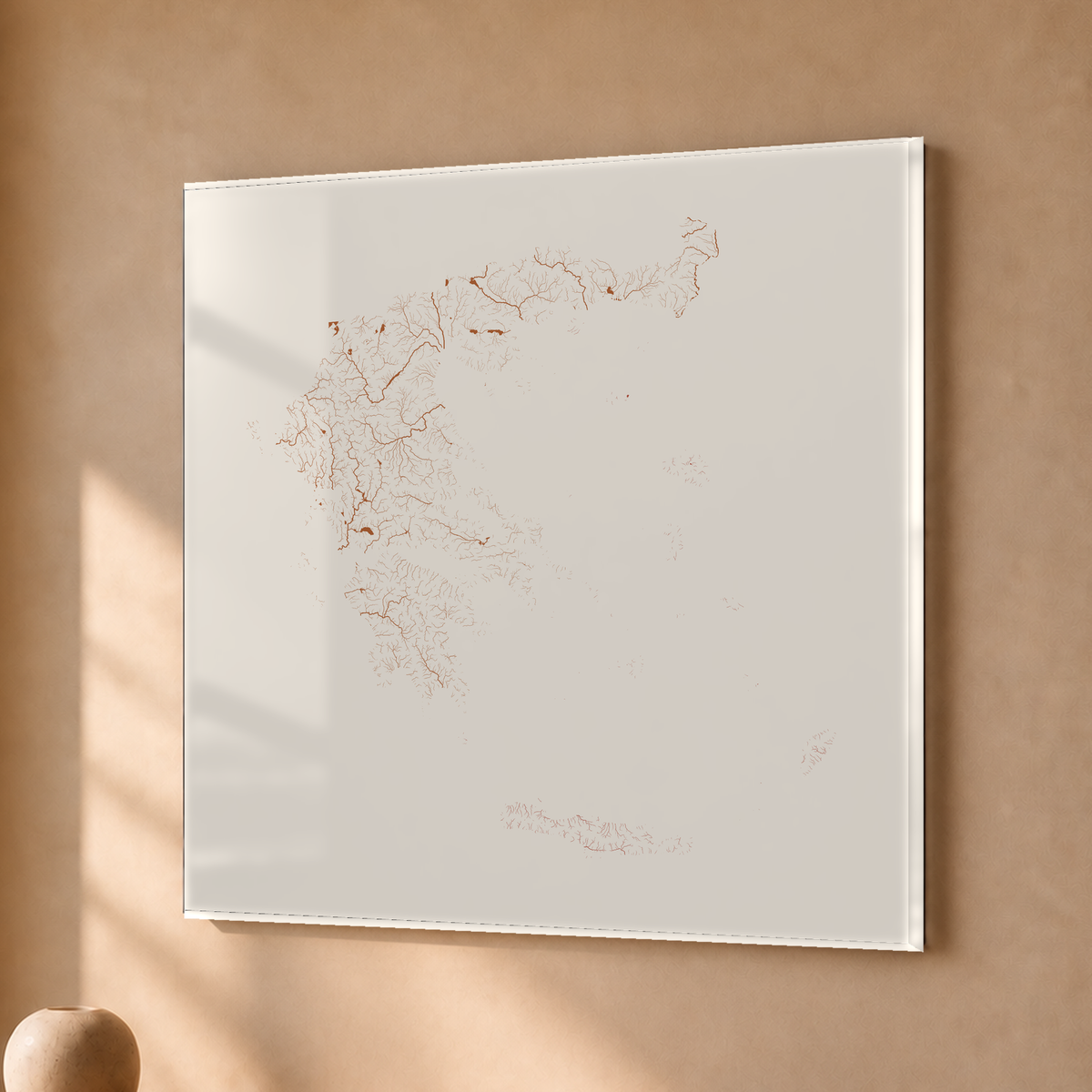 Beautiful Rivers — Grécia — Terracota e areia, Acrílico · 50 × 50 cm, Sem margem