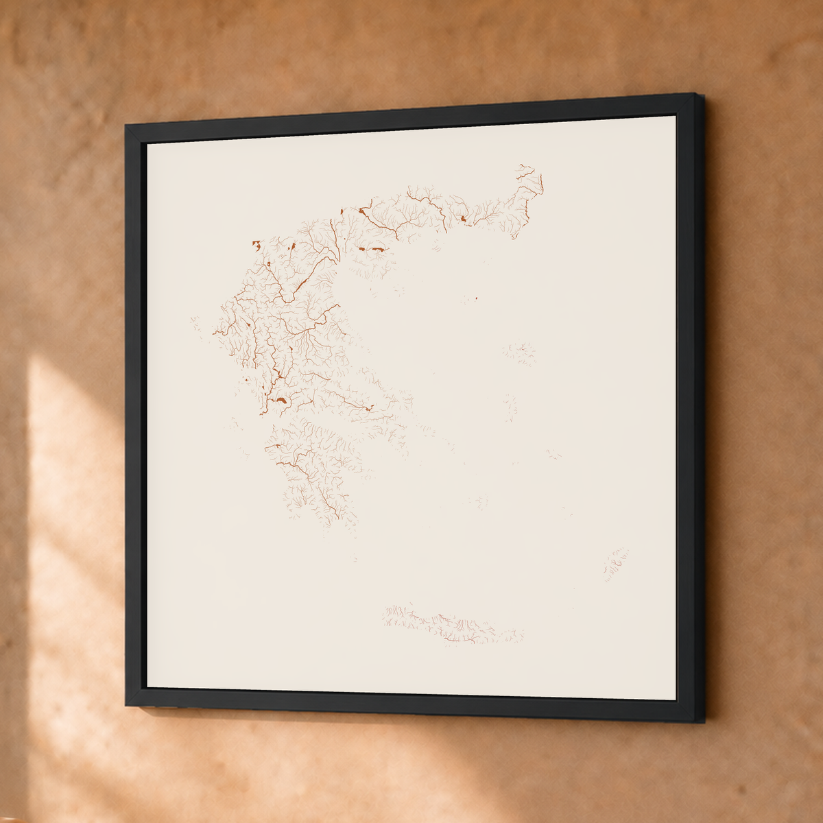Beautiful Rivers — Grécia — Terracota e areia, Fine art emoldurado · 30 × 30 cm, Preto · Sem margem
