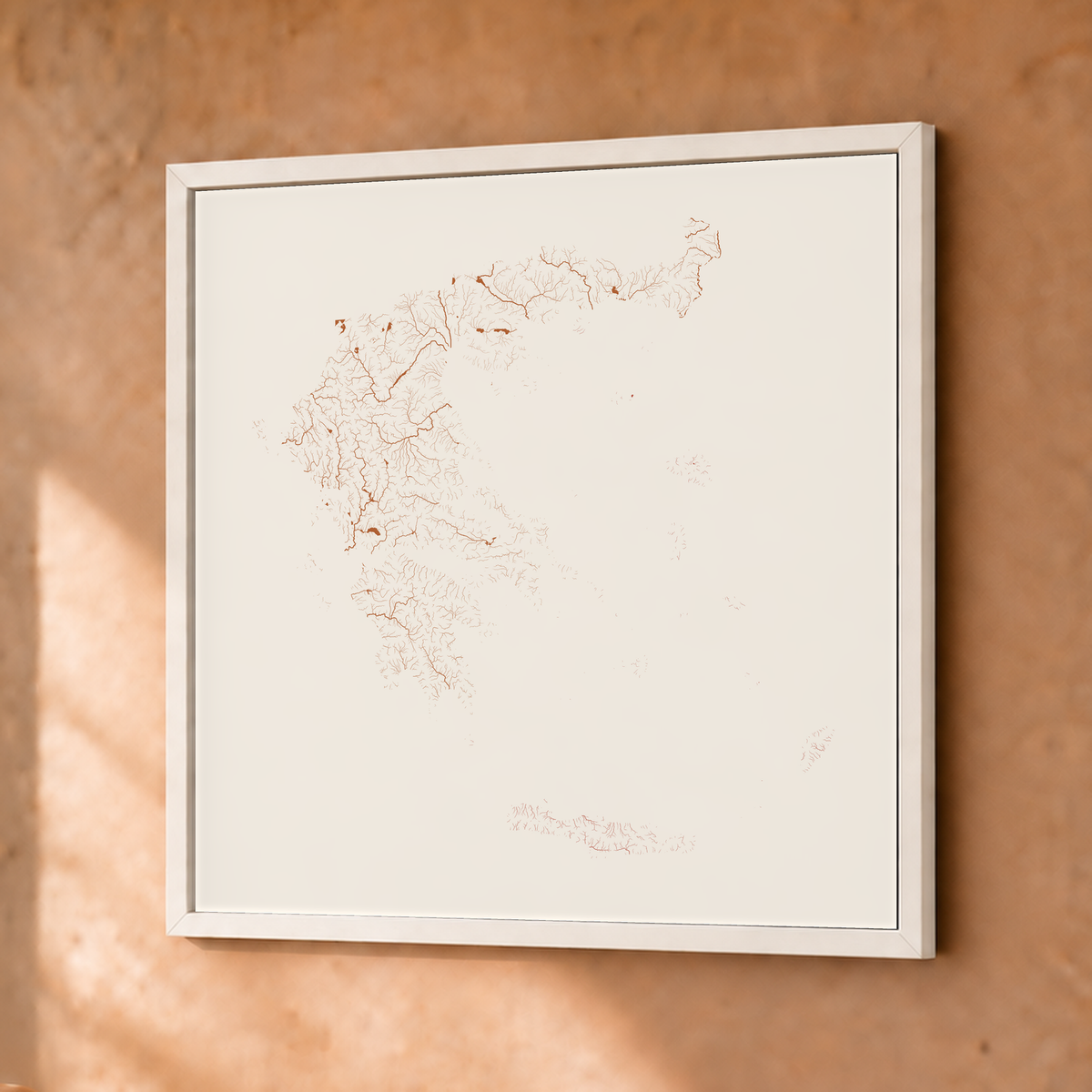 Beautiful Rivers — Grécia — Terracota e areia, Fine art emoldurado · 30 × 30 cm, Branco · Sem margem