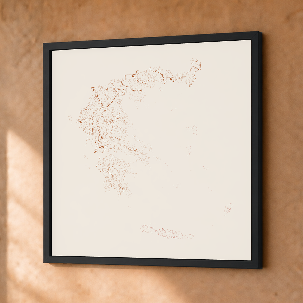 Beautiful Rivers — Grécia — Terracota e areia, Fine art emoldurado · 50 × 50 cm, Preto · Sem margem