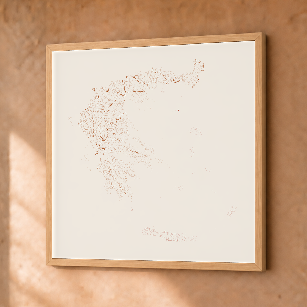 Beautiful Rivers — Grécia — Terracota e areia, Fine art emoldurado · 50 × 50 cm, Natural · Sem margem