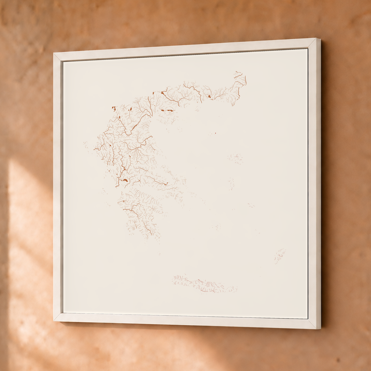 Beautiful Rivers — Grécia — Terracota e areia, Fine art emoldurado · 50 × 50 cm, Branco · Sem margem