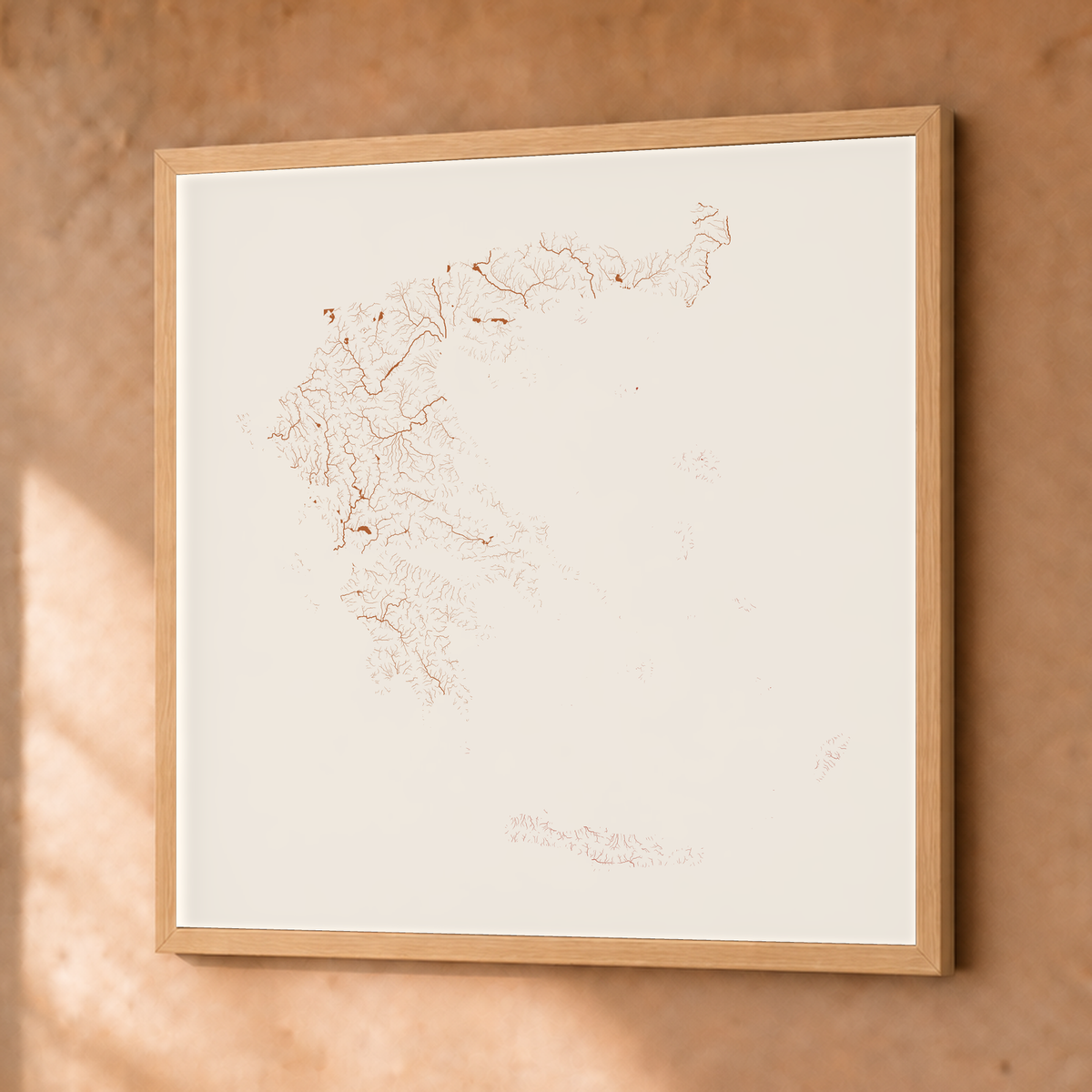 Beautiful Rivers — Grécia — Terracota e areia, Fine art emoldurado · 76 × 76 cm, Natural · Sem margem