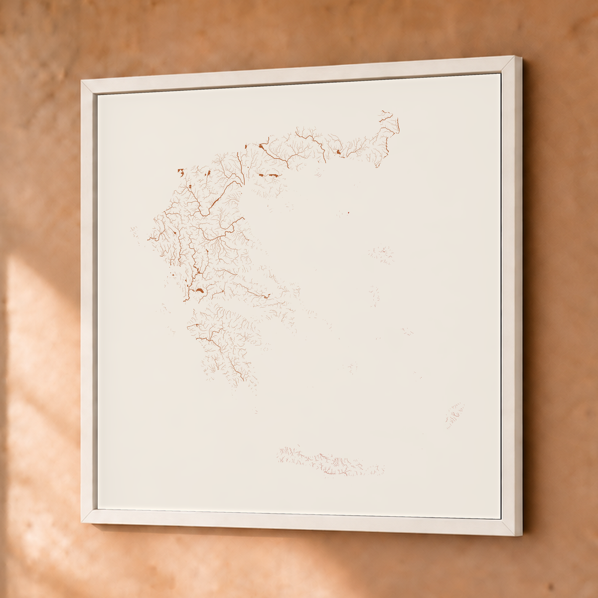 Beautiful Rivers — Grécia — Terracota e areia, Fine art emoldurado · 76 × 76 cm, Branco · Sem margem