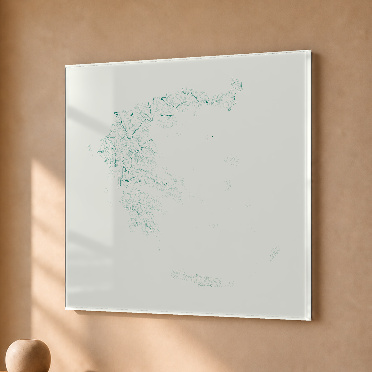 Beautiful Rivers — Grécia — Verde jade e porcelana, Acrílico · 30 × 30 cm, Sem margem