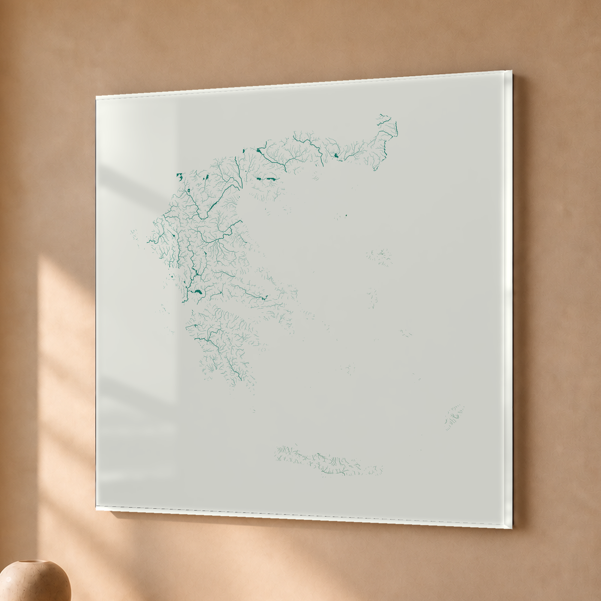 Beautiful Rivers — Grécia — Verde jade e porcelana, Acrílico · 76 × 76 cm, Sem margem