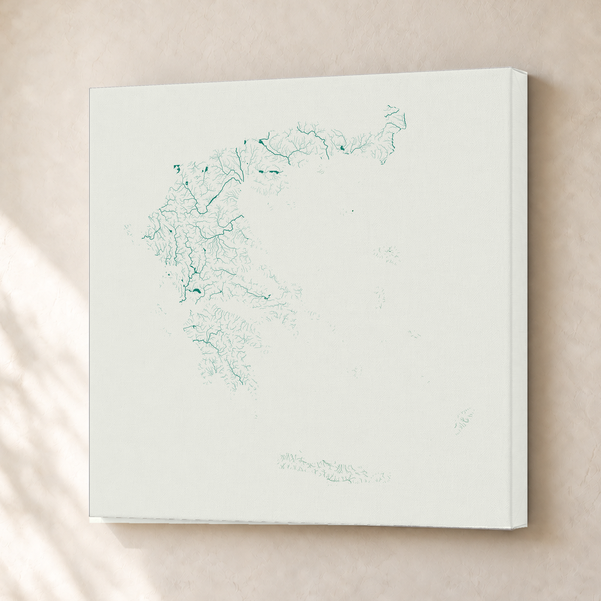 Beautiful Rivers — Grécia — Verde jade e porcelana, Canvas · 30 × 30 cm, Sem margem