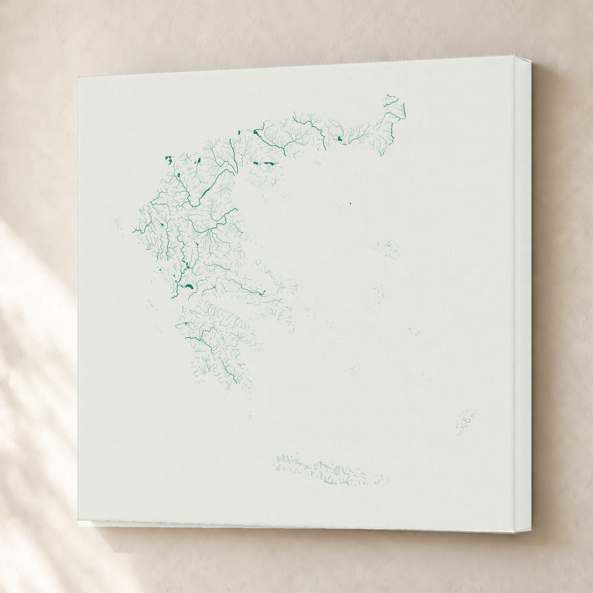 Beautiful Rivers — Grécia — Verde jade e porcelana, Canvas · 76 × 76 cm, Sem margem