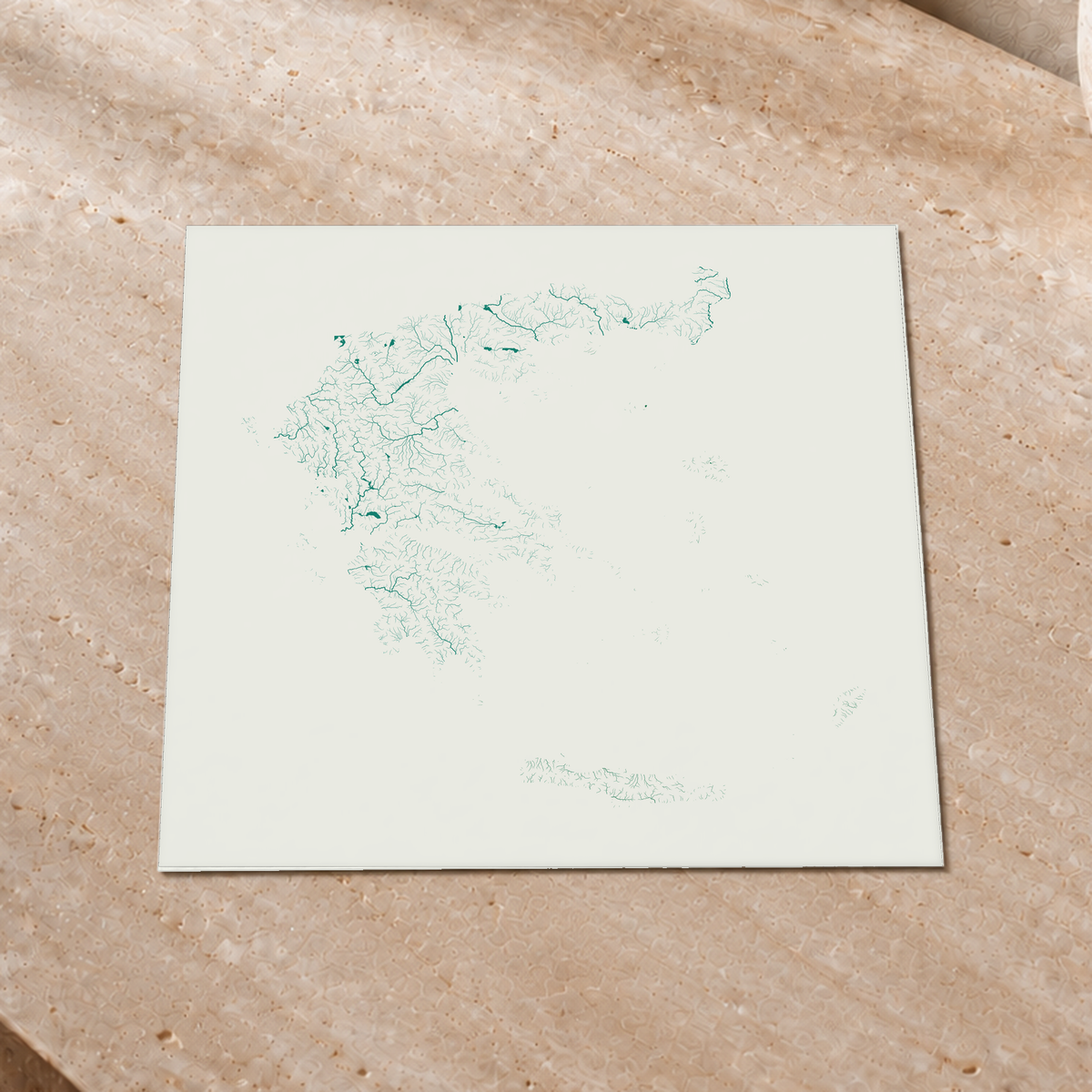 Beautiful Rivers — Grécia — Verde jade e porcelana, Impressão fine art · 30 × 30 cm, Sem margem