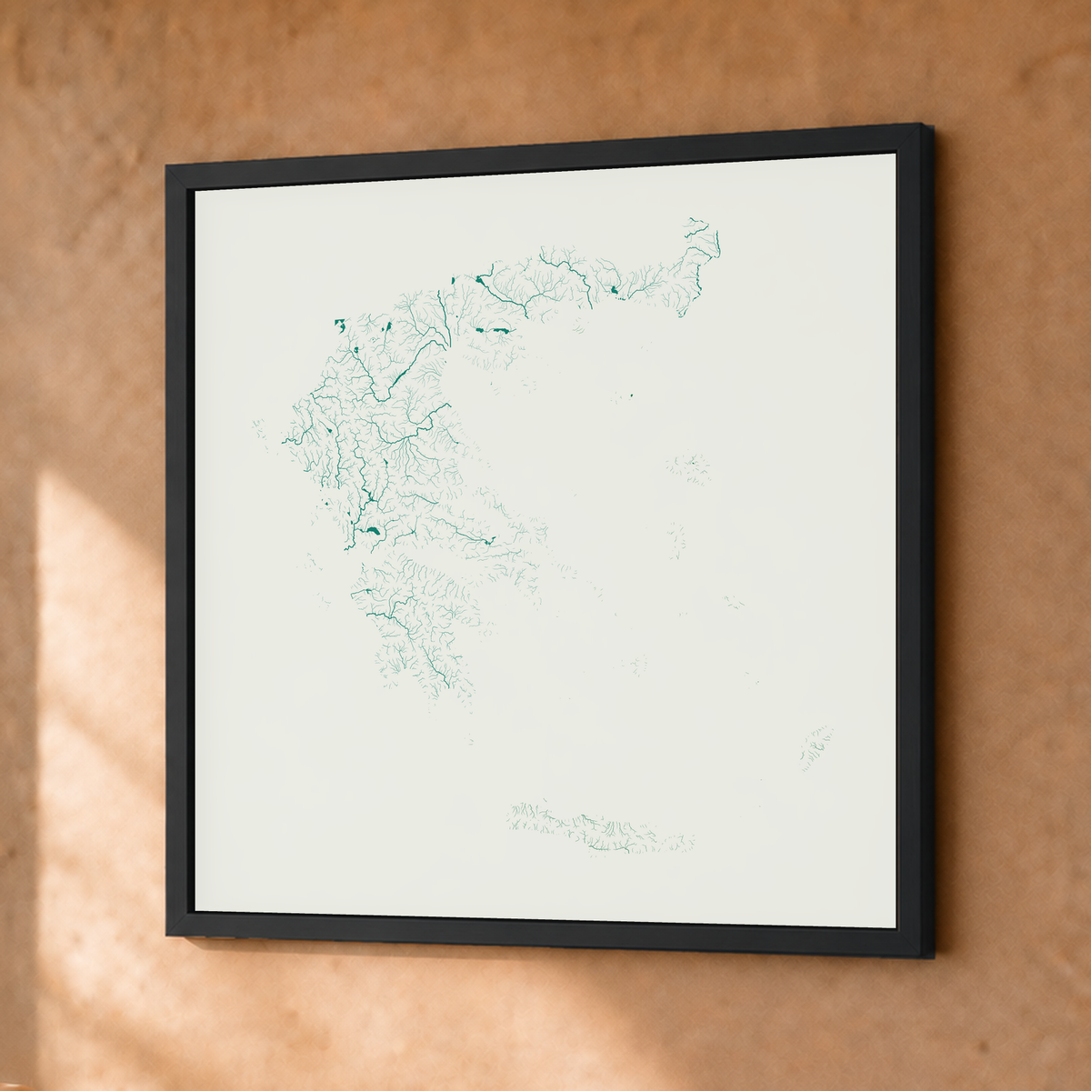 Beautiful Rivers — Grécia — Verde jade e porcelana, Fine art emoldurado · 30 × 30 cm, Preto · Sem margem