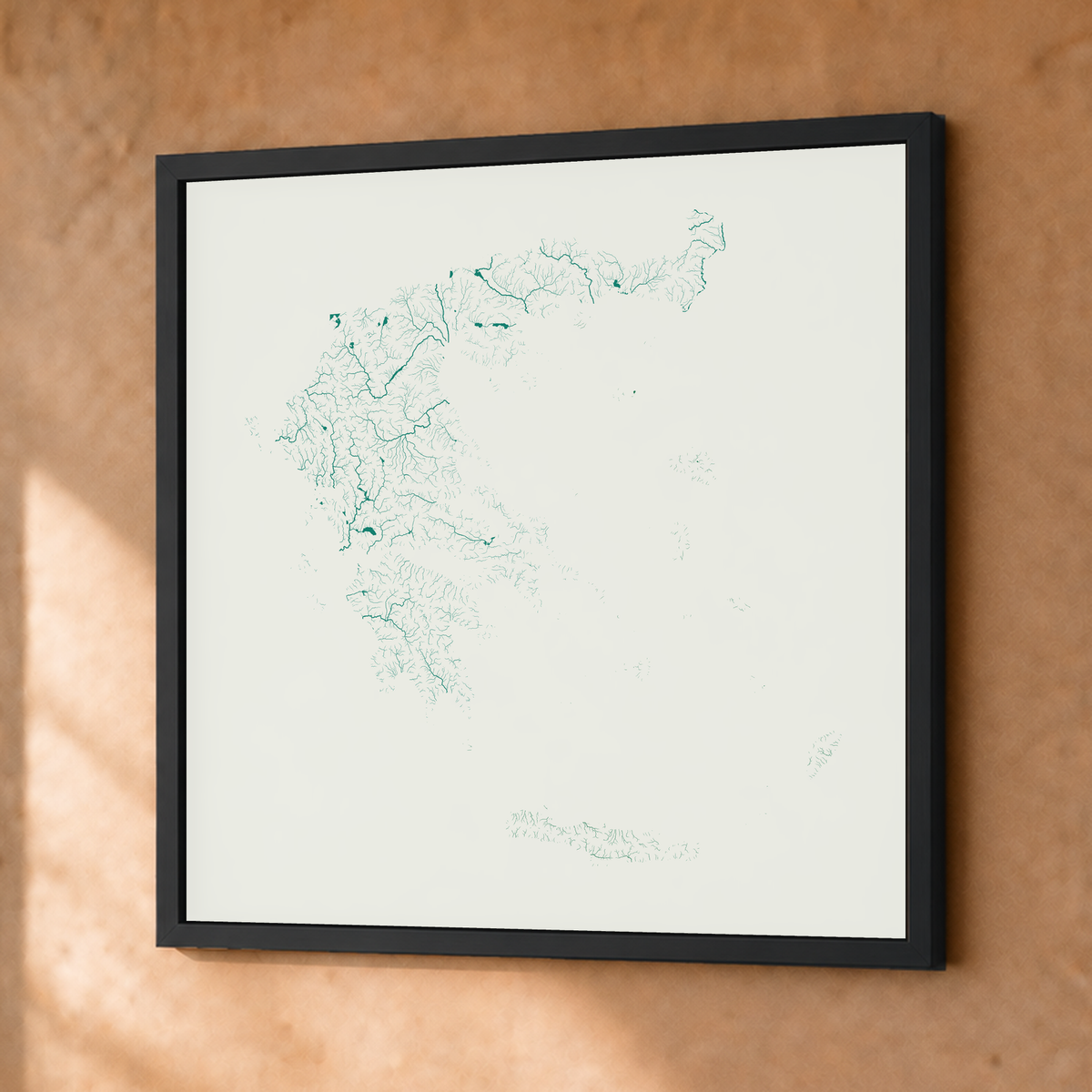 Beautiful Rivers — Grécia — Verde jade e porcelana, Fine art emoldurado · 50 × 50 cm, Preto · Sem margem