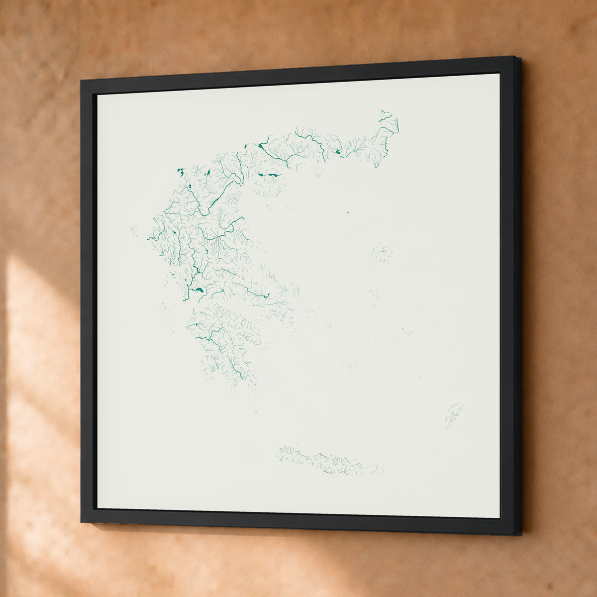 Beautiful Rivers — Grécia — Verde jade e porcelana, Fine art emoldurado · 76 × 76 cm, Preto · Sem margem