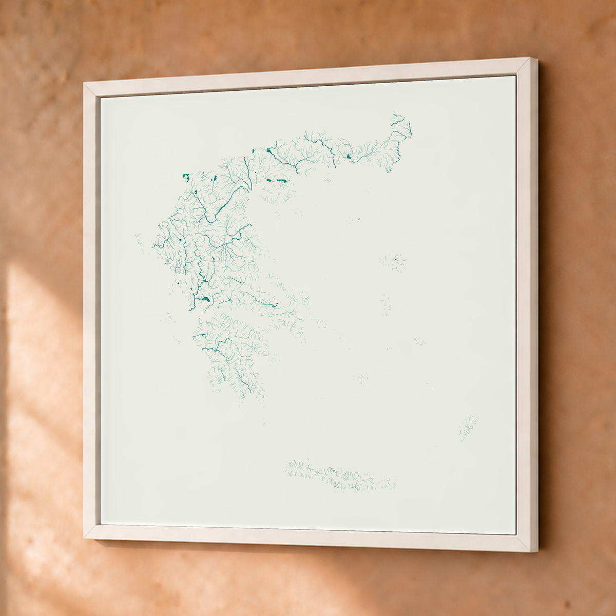 Beautiful Rivers — Grécia — Verde jade e porcelana, Fine art emoldurado · 76 × 76 cm, Branco · Sem margem