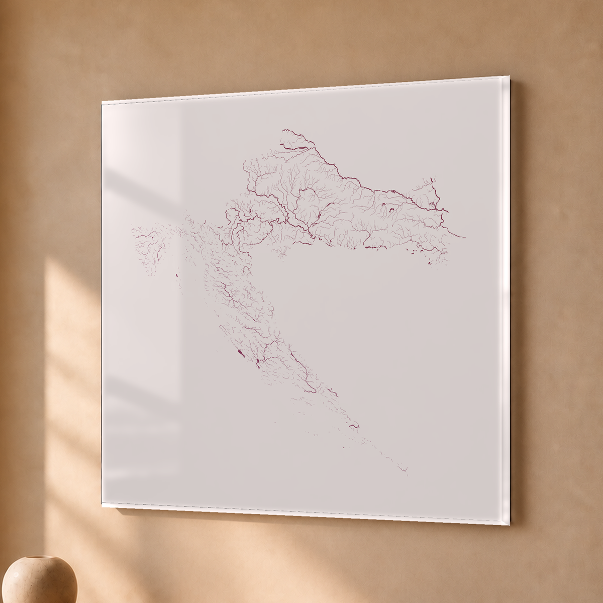 Beautiful Rivers — Croácia — Ameixa e rosé, Acrílico · 50 × 50 cm, Sem margem