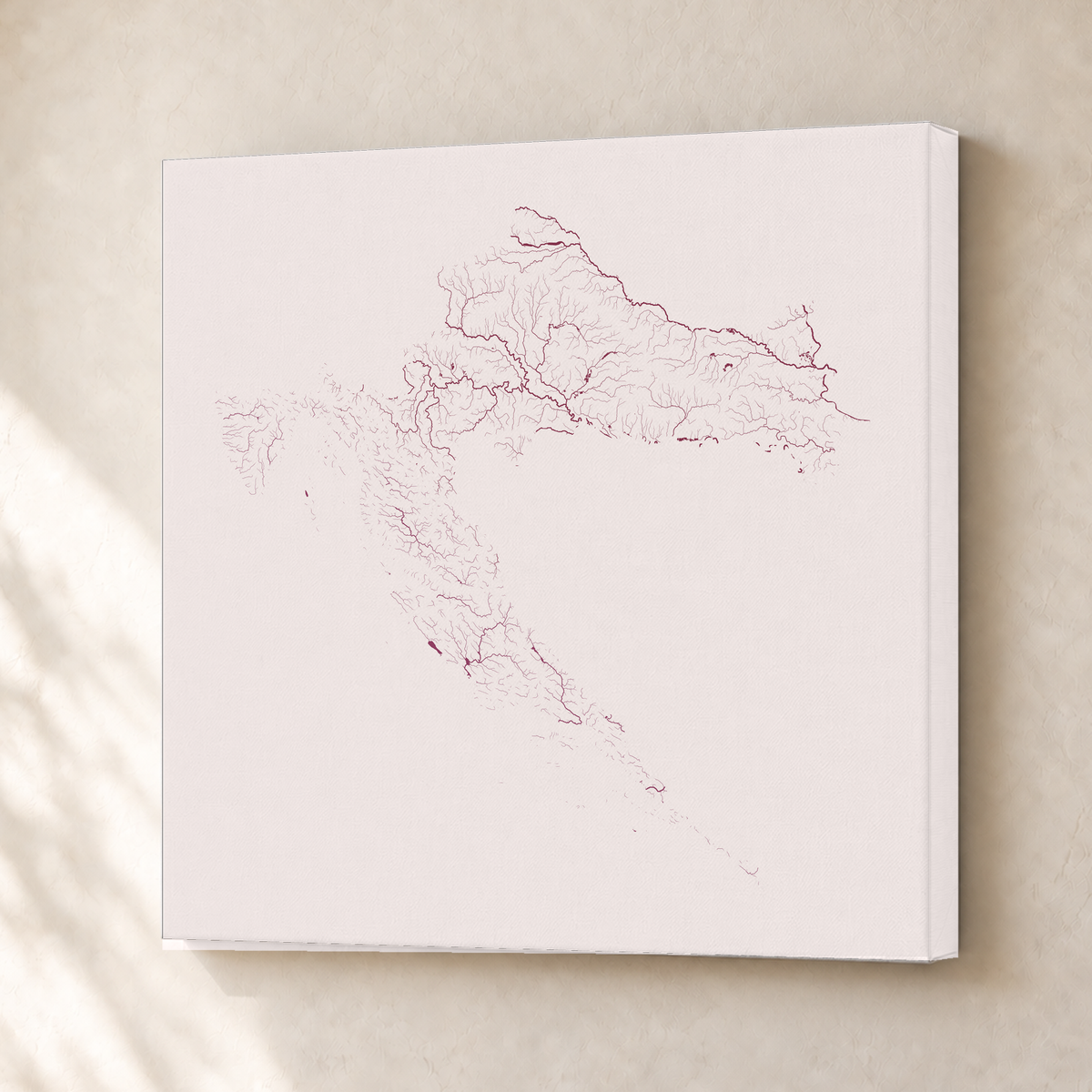 Beautiful Rivers — Croácia — Ameixa e rosé, Canvas · 30 × 30 cm, Sem margem