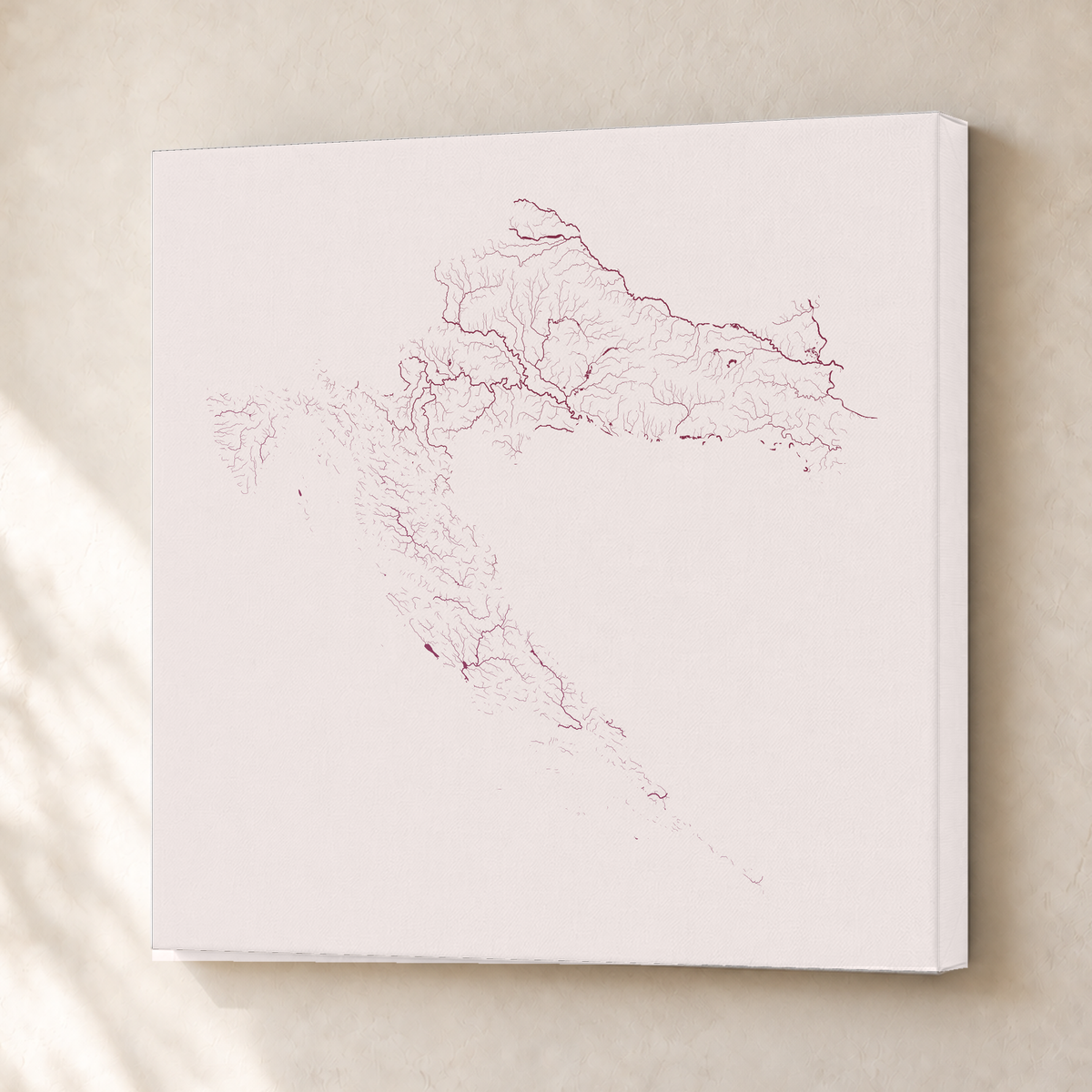 Beautiful Rivers — Croácia — Ameixa e rosé, Canvas · 50 × 50 cm, Sem margem