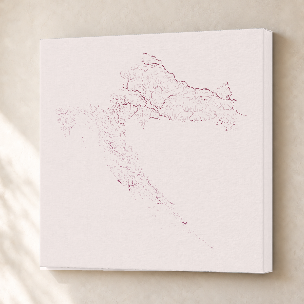 Beautiful Rivers — Croácia — Ameixa e rosé, Canvas · 76 × 76 cm, Sem margem