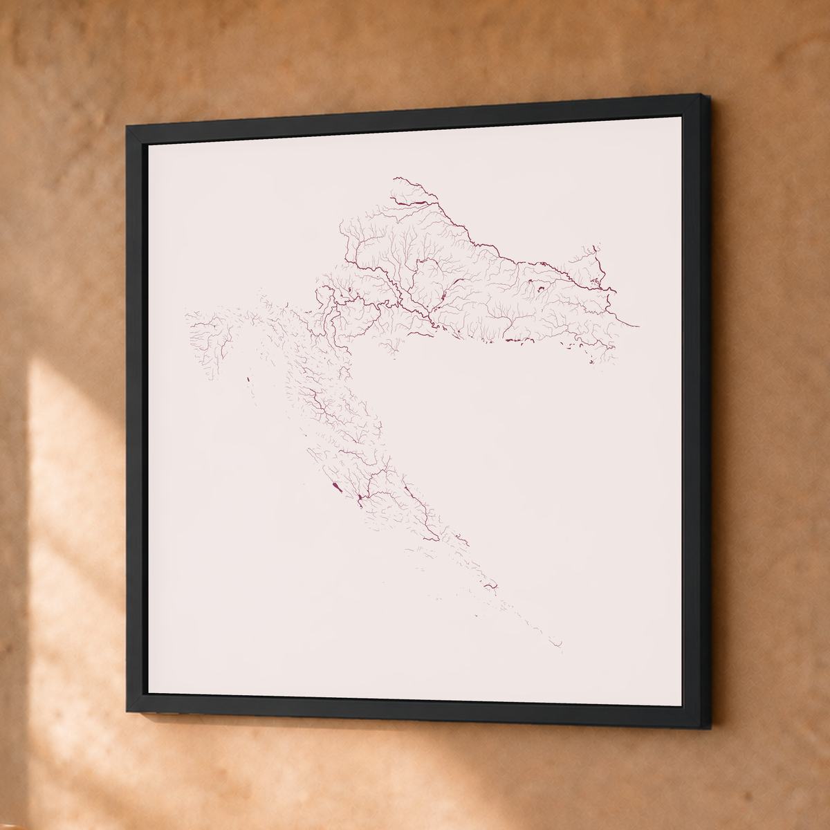Beautiful Rivers — Croácia — Ameixa e rosé, Fine art emoldurado · 30 × 30 cm, Preto · Sem margem