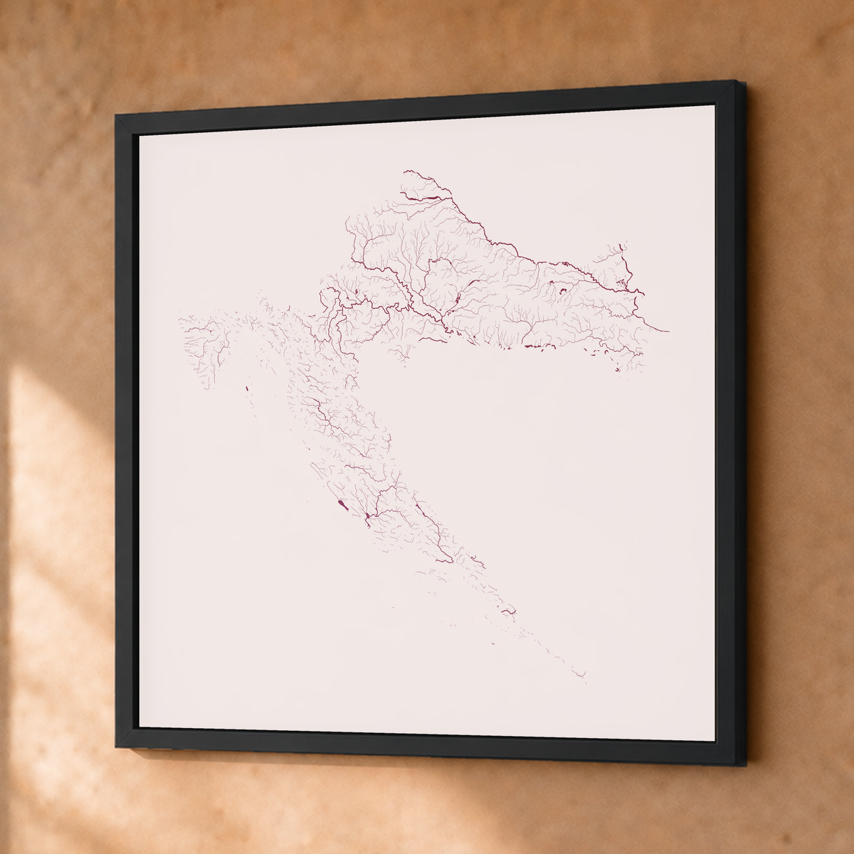 Beautiful Rivers — Croácia — Ameixa e rosé, Fine art emoldurado · 76 × 76 cm, Preto · Sem margem