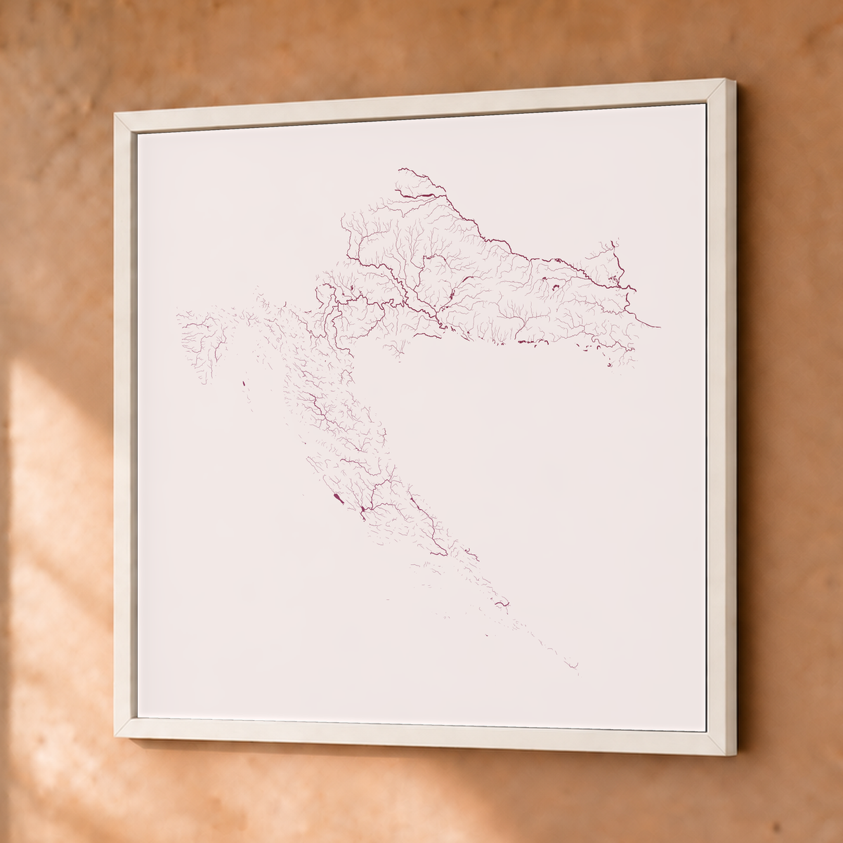 Beautiful Rivers — Croácia — Ameixa e rosé, Fine art emoldurado · 76 × 76 cm, Branco · Sem margem
