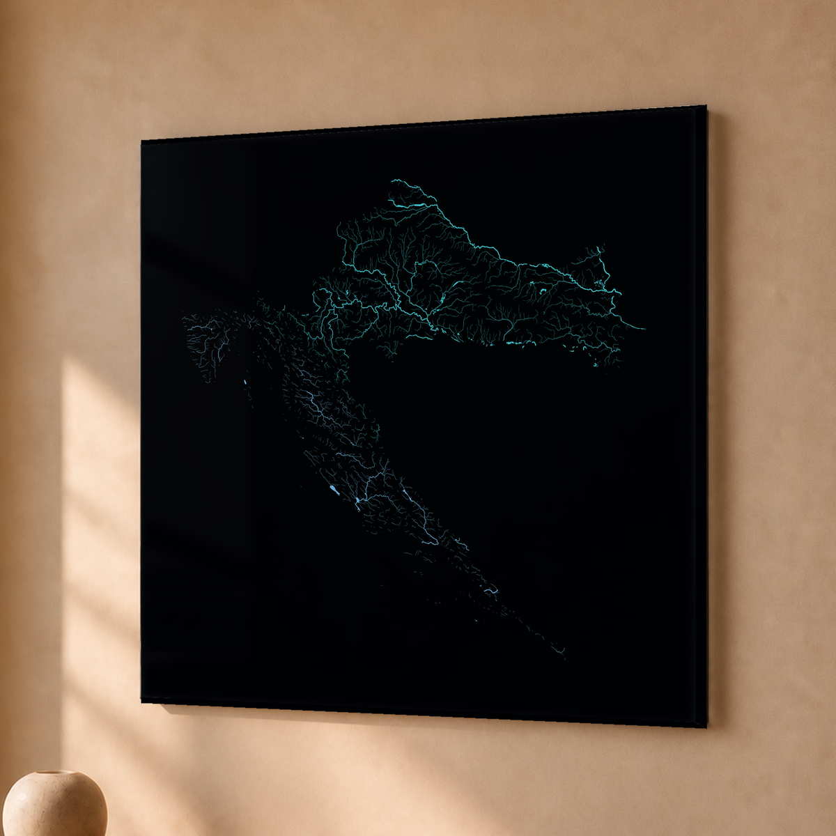 Beautiful Rivers — Croácia — Neon hidrográfico, Acrílico · 50 × 50 cm, Sem margem