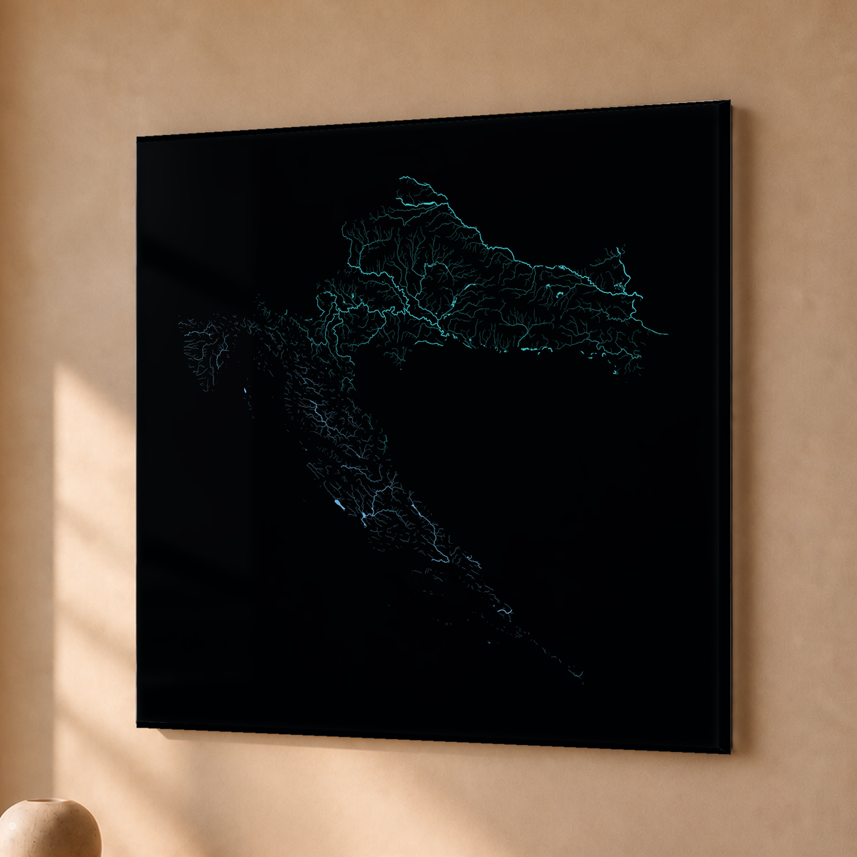 Beautiful Rivers — Croácia — Neon hidrográfico, Acrílico · 76 × 76 cm, Sem margem