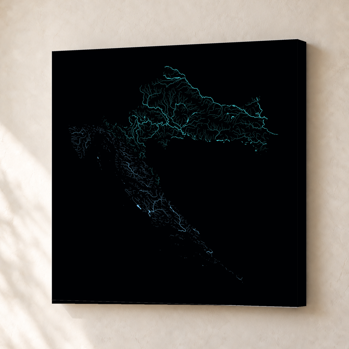 Beautiful Rivers — Croácia — Neon hidrográfico, Canvas · 30 × 30 cm, Sem margem