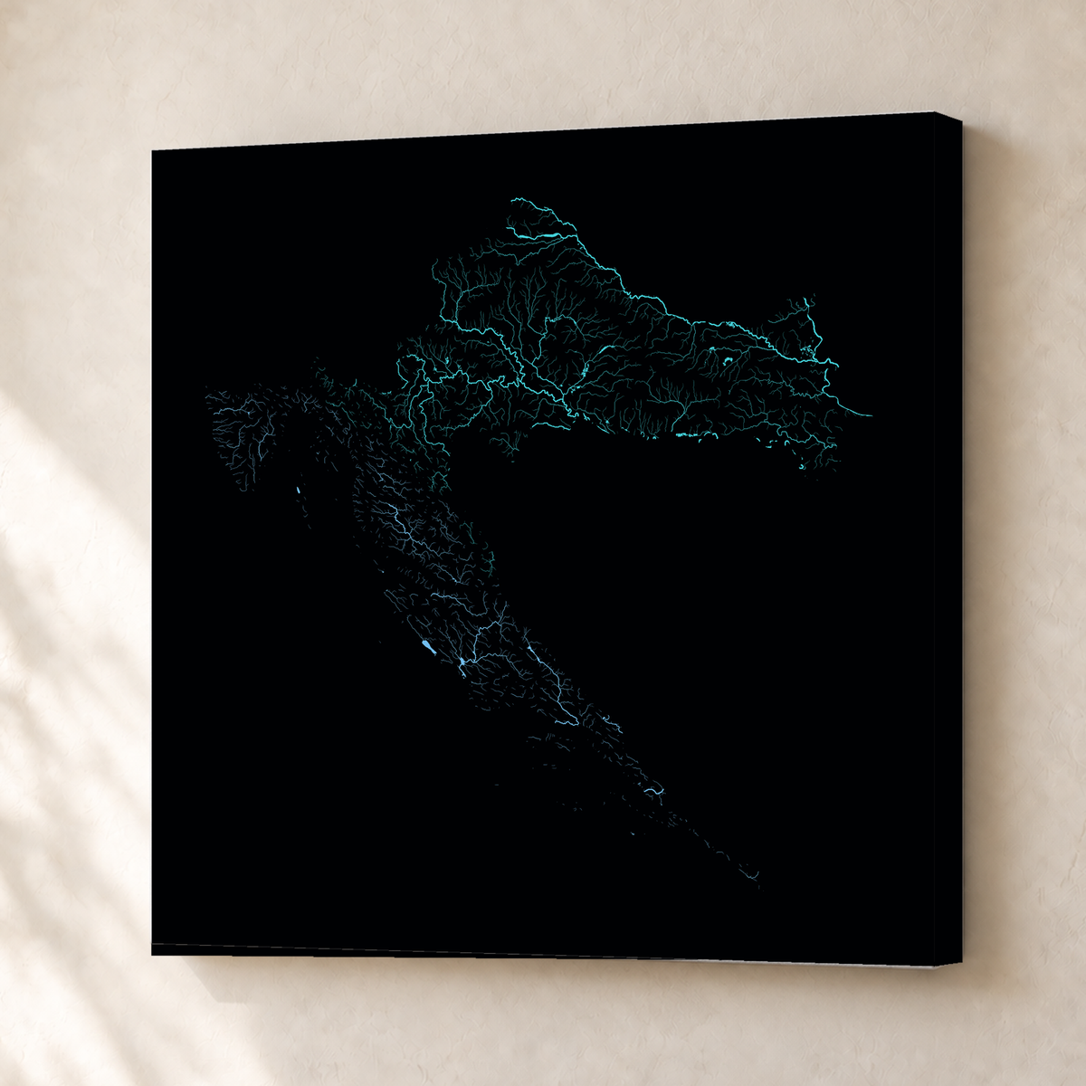 Beautiful Rivers — Croácia — Neon hidrográfico, Canvas · 50 × 50 cm, Sem margem
