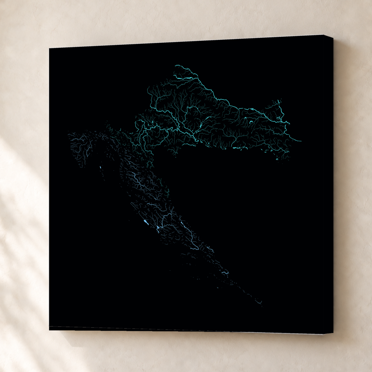 Beautiful Rivers — Croácia — Neon hidrográfico, Canvas · 76 × 76 cm, Sem margem