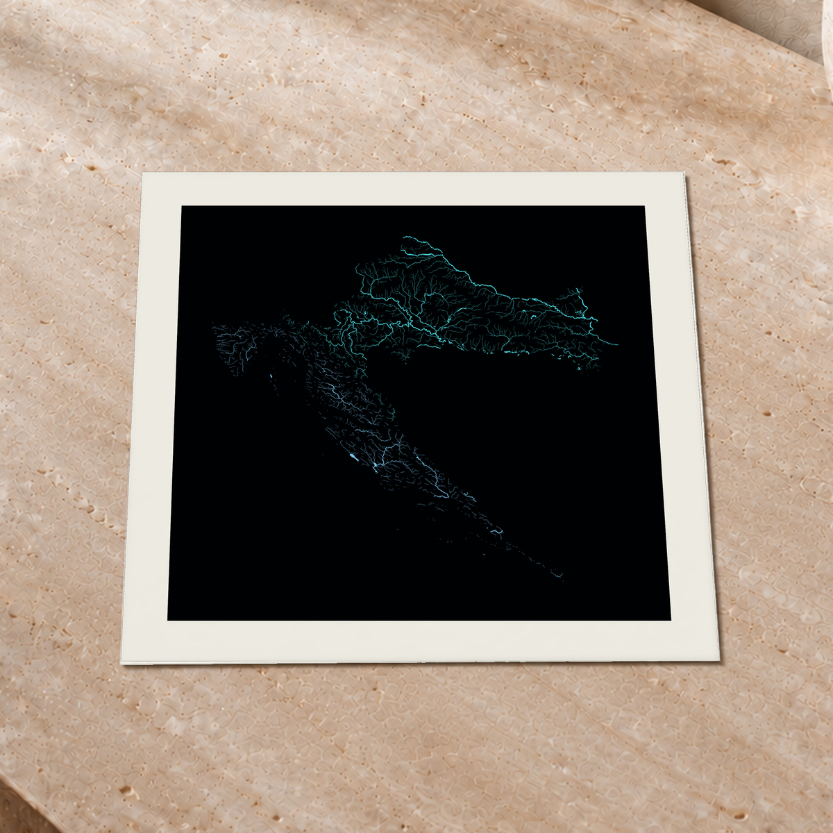 Beautiful Rivers — Croácia — Neon hidrográfico, Impressão fine art · 30 × 30 cm, Margem branca