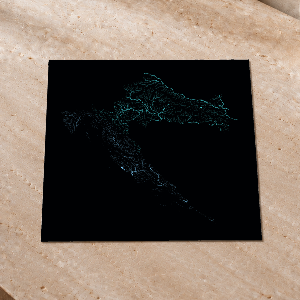 Beautiful Rivers — Croácia — Neon hidrográfico, Impressão fine art · 50 × 50 cm, Sem margem