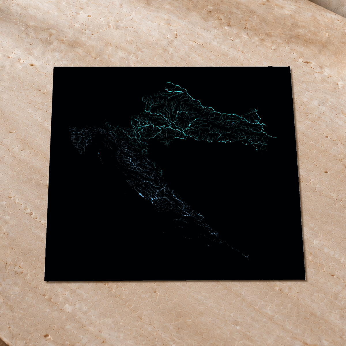 Beautiful Rivers — Croácia — Neon hidrográfico, Impressão fine art · 76 × 76 cm, Sem margem