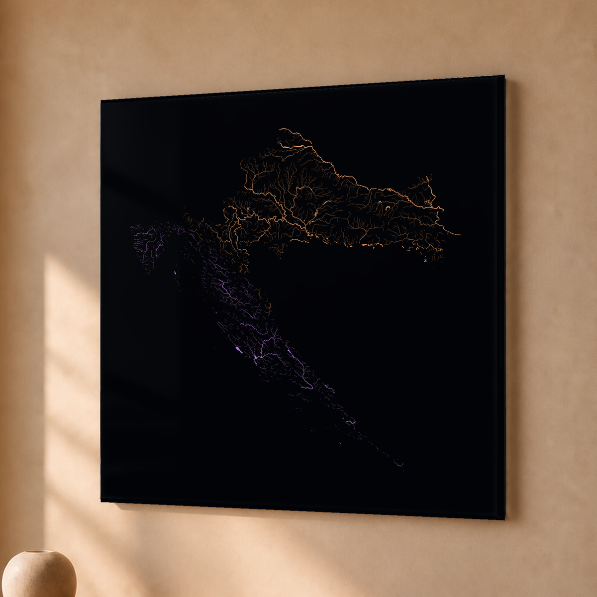 Beautiful Rivers — Croácia — Neon por território, Acrílico · 50 × 50 cm, Sem margem