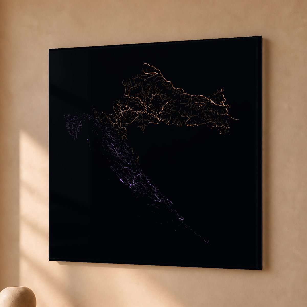 Beautiful Rivers — Croácia — Neon por território, Acrílico · 76 × 76 cm, Sem margem