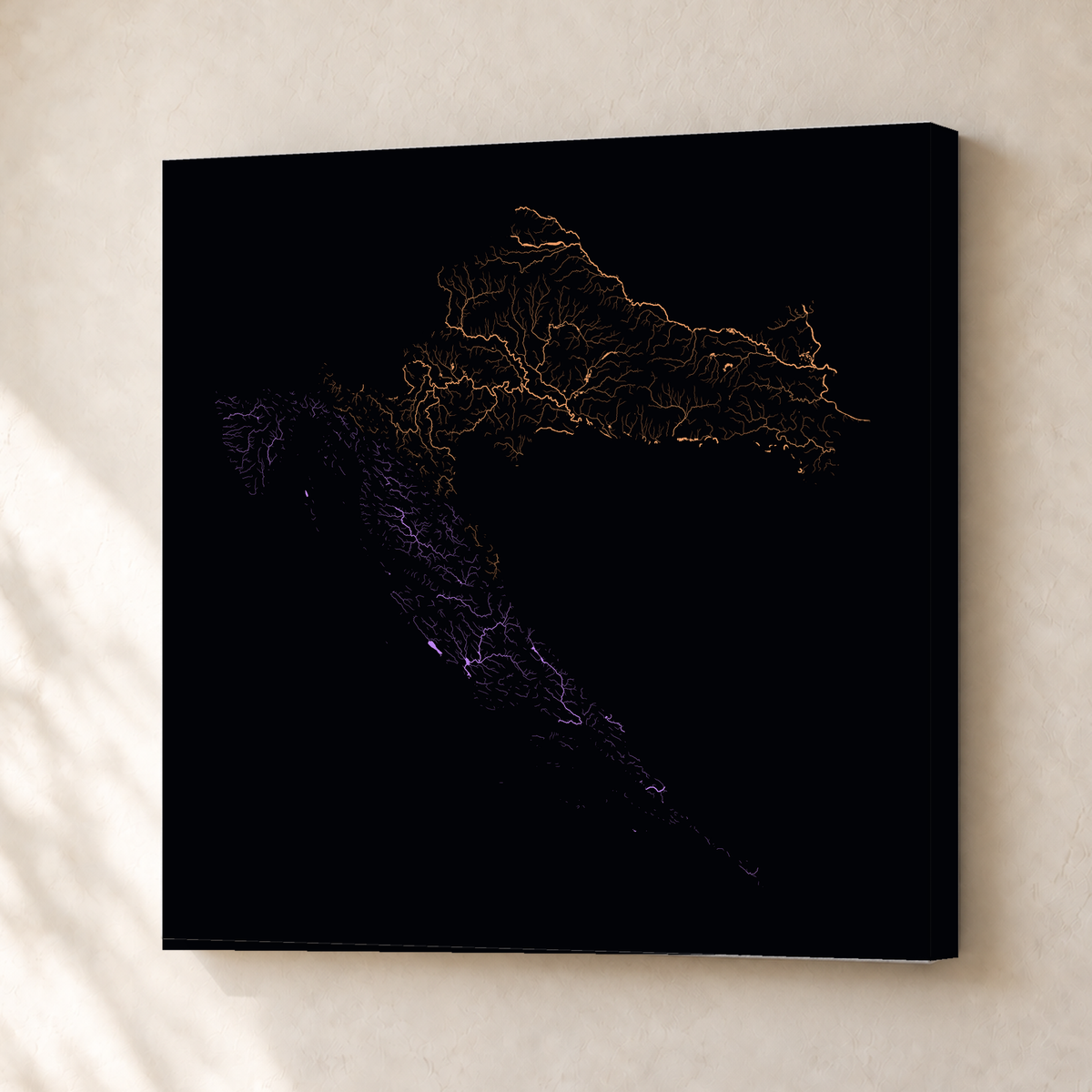 Beautiful Rivers — Croácia — Neon por território, Canvas · 30 × 30 cm, Sem margem