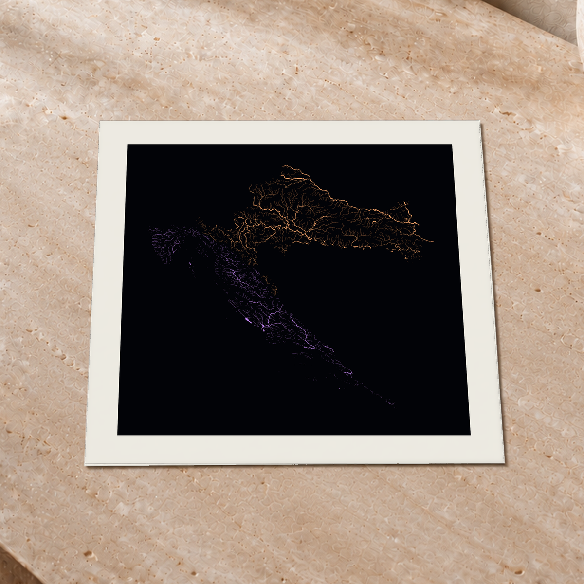 Beautiful Rivers — Croácia — Neon por território, Impressão fine art · 30 × 30 cm, Margem branca