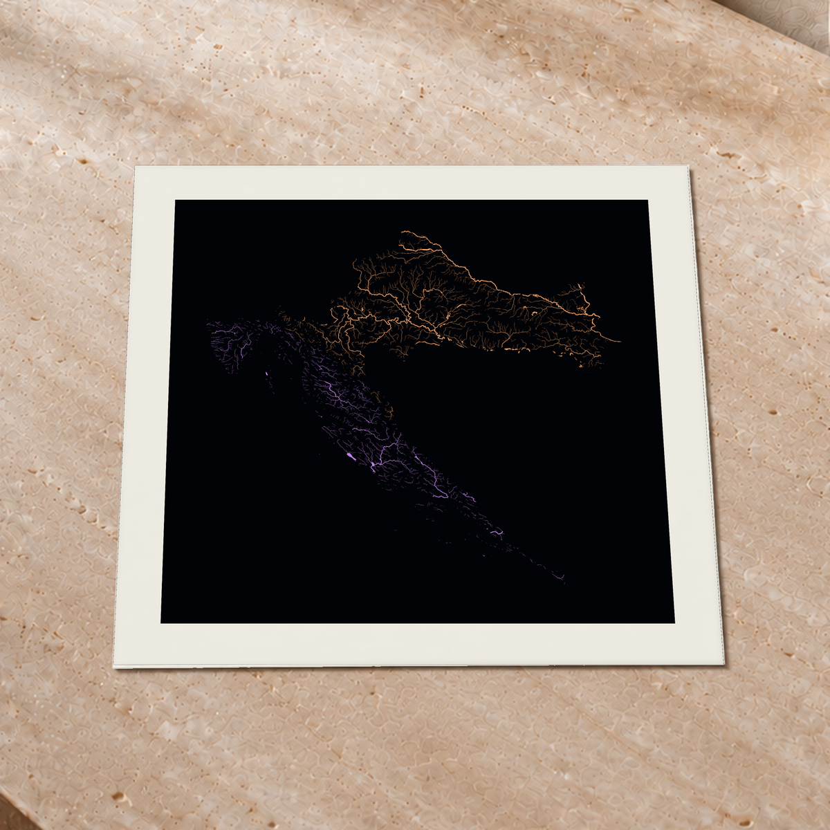 Beautiful Rivers — Croácia — Neon por território, Impressão fine art · 50 × 50 cm, Margem branca